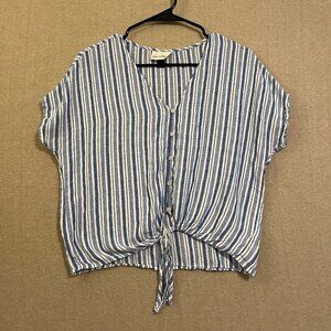 Universal Threads Top Women's Small Blue Striped Short Sleeves Tie Front